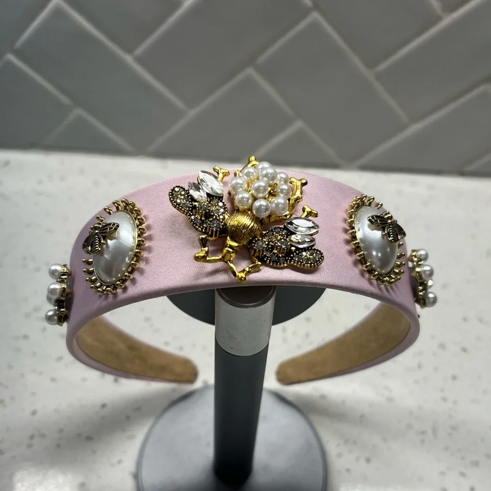 Aratta Blush Pink Embellished Bee Headband Pearl Crystal